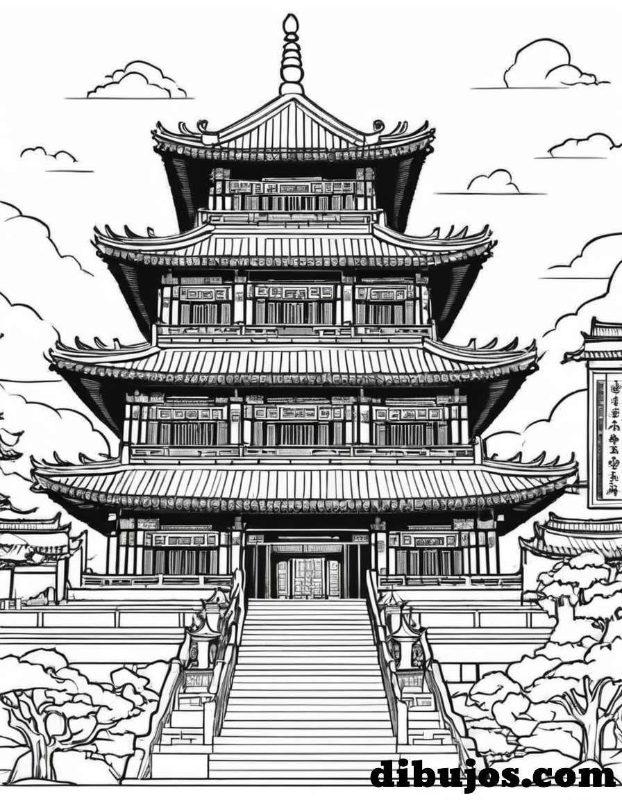 Dibujo de un Templo Chino