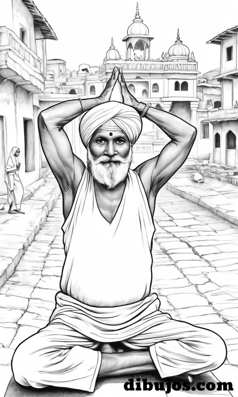 Dibujo de un Indu en posición yoga.