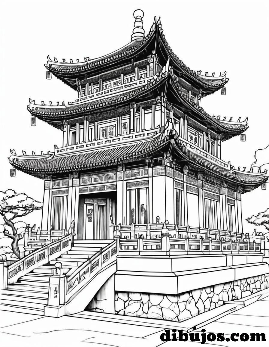 Dibujo de un Templo Chino